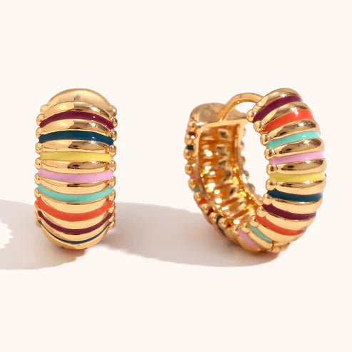 Colorful Gold Classic Hoop Earrings - 18K Gold Plated, Waterproof &amp; Hypoallergenic