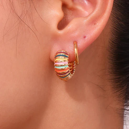 Colorful Gold Classic Hoop Earrings - 18K Gold Plated, Waterproof &amp; Hypoallergenic