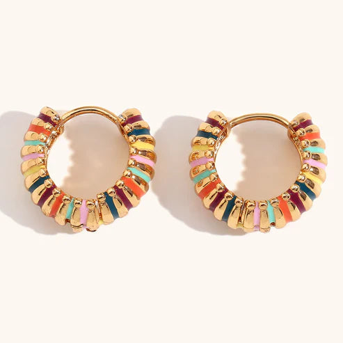 Colorful Gold Classic Hoop Earrings - 18K Gold Plated, Waterproof &amp; Hypoallergenic